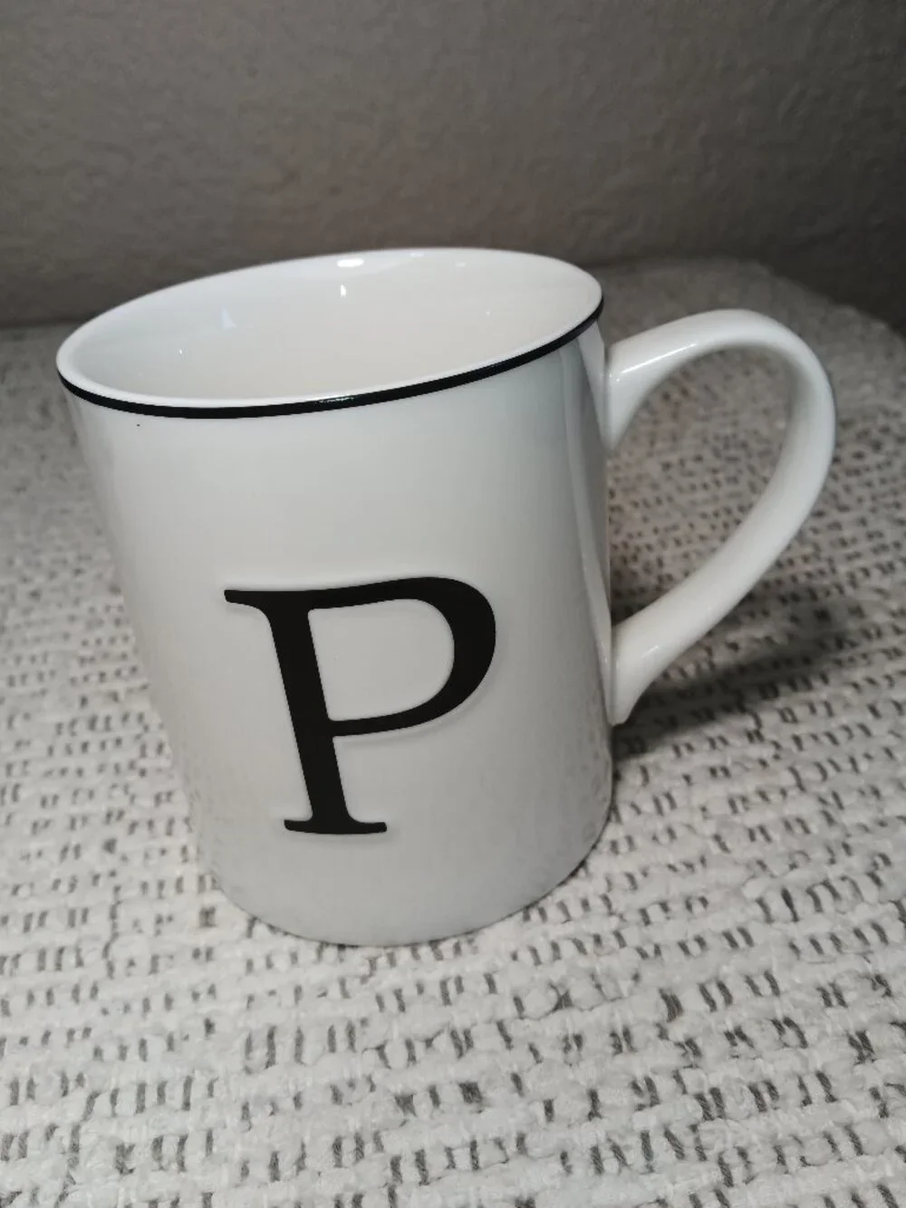 Williams Sonoma Monogram Letter “P” White Black Espresso Mug Coffee Cup